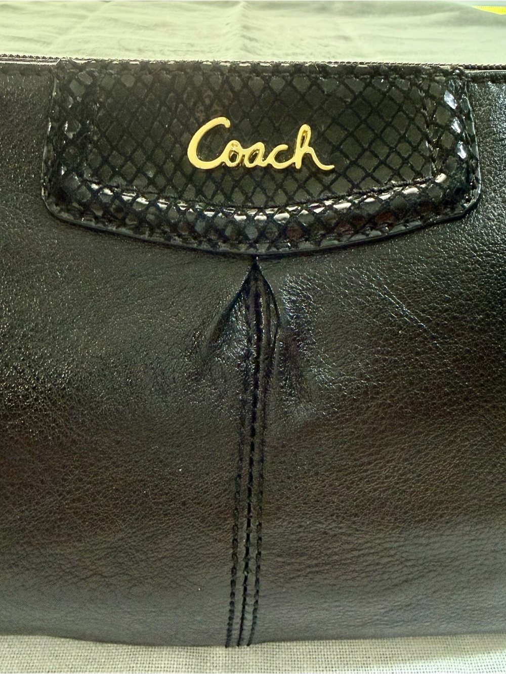 Coach Black Leather Wristlet Clutch with Gold Logo - Picture 2 of 11